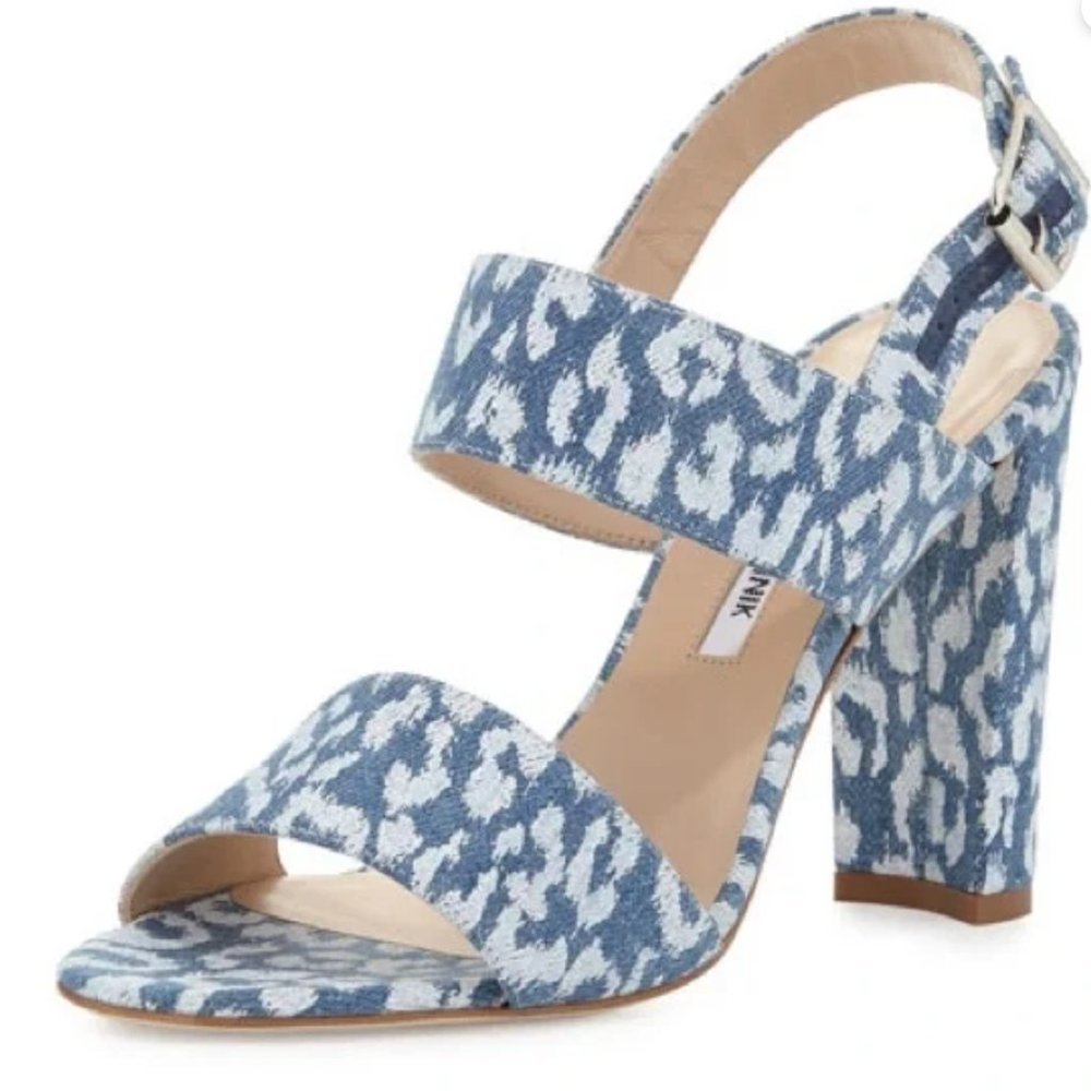 Manolo Blahnik Kahn Leopard-Print Denim Double-Band Sandal